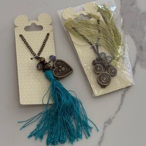 Disney Heart Pendant Locket Necklaces with Teal and Lime Tassels